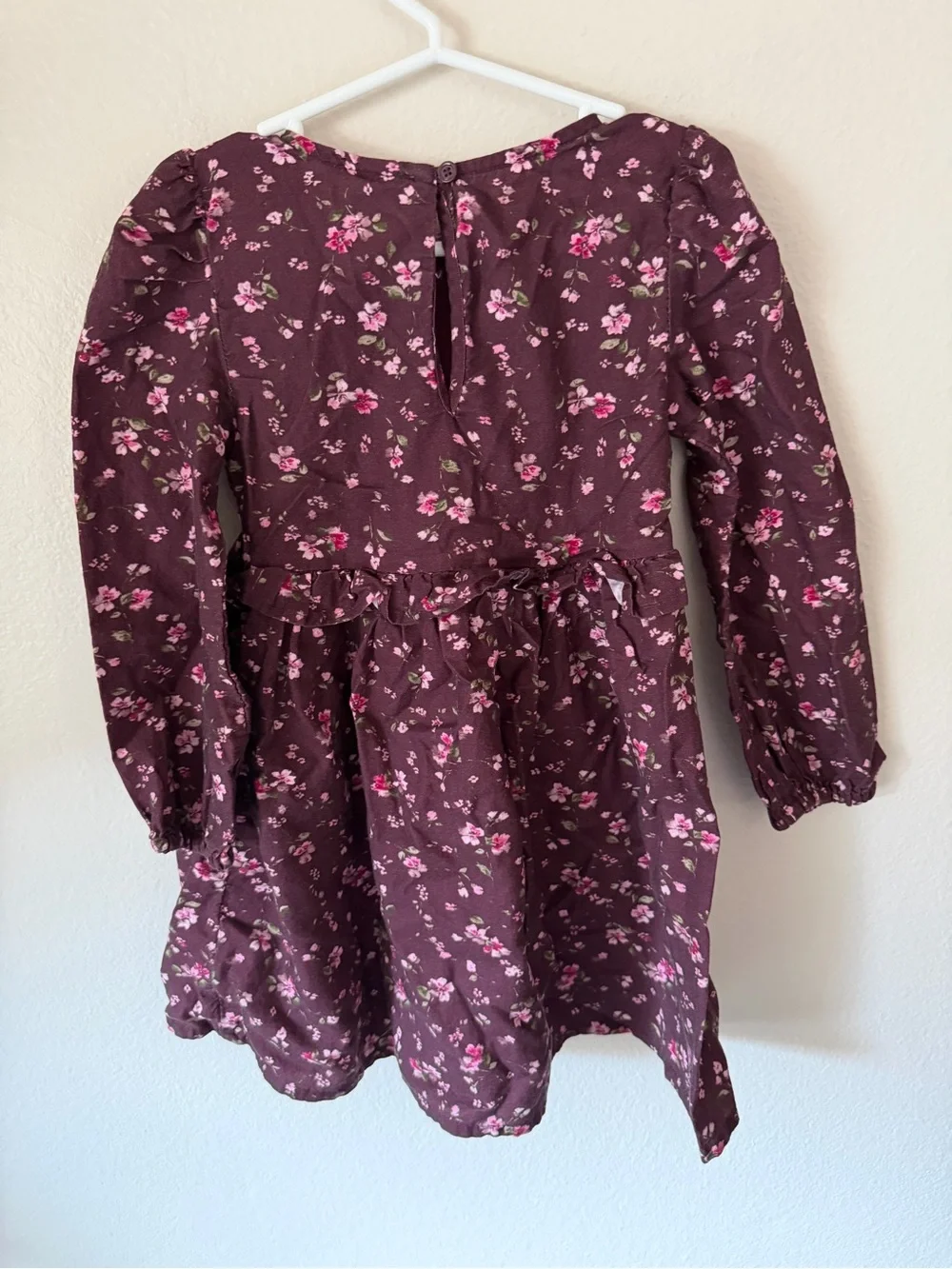 GAP Girls Burgundy Floral Smocked Long-Sleeve Dress